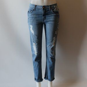 EI8HT DREAMS BLUE RIPPED STAR DESIGN JEANS 26 *